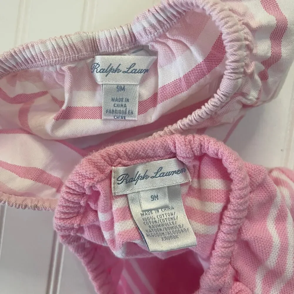 Ralph Lauren Striped Pink Bloomers Diaper Covers Preppy Bundle Girls 9 Months‎